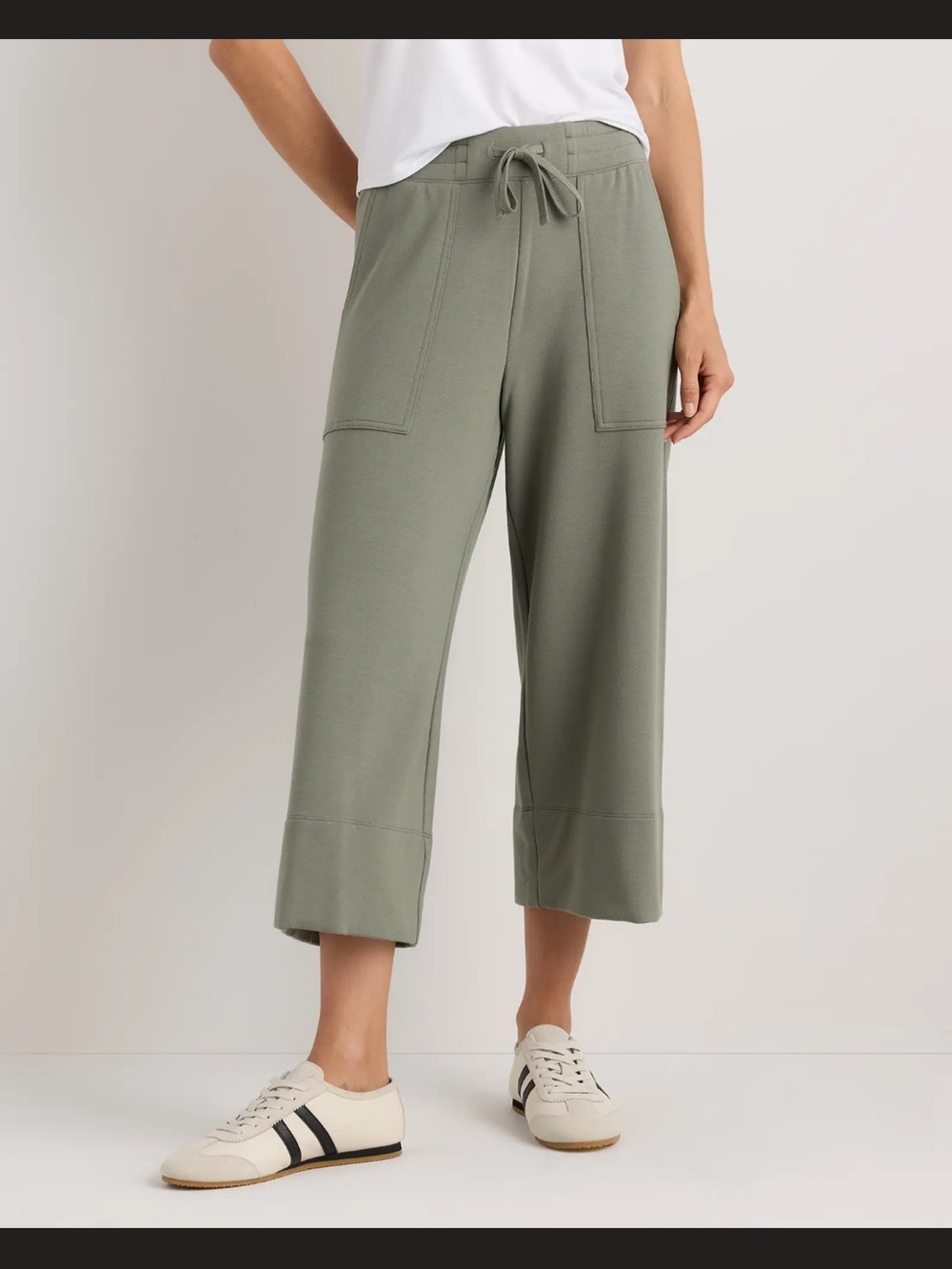 Quince Olive Green Cropped Drawstring Wide-Leg Pants